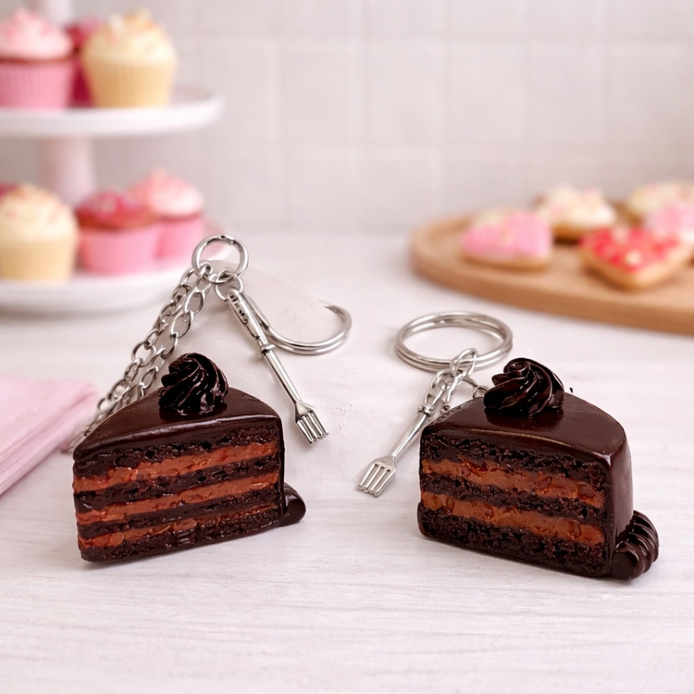 Chocolate Cake Keychain or Bag Clip | Handmade Dessert Charm | Food Lover Gift